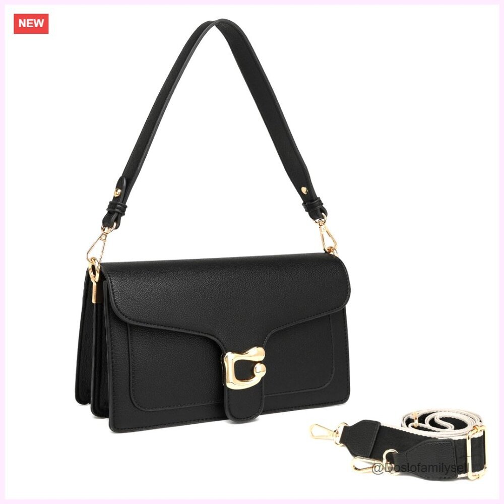 Small Vegan Leather Crossbody Bag with 2 Detachable Straps, Large Capacity
